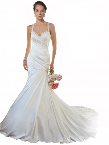 Outlet Elfenbein Meerjungfrau Kapelle-schleppe Satin Strand Brautkleider