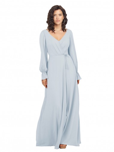 Outlet Seeglas A-Linien V-Ausschnitt Chiffon Lange Brautjungfernkleider