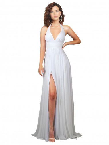 Outlet Weiß A-Linien V-Ausschnitt Sweep Zug Chiffon Einfache Strand Brautkleider